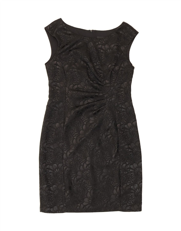 VINTAGE Womens Sleeveless Sheath Dress UK 12 Medium Black Floral Polyester Vintage Vintage and Second-Hand Vintage from Messina Hembry 