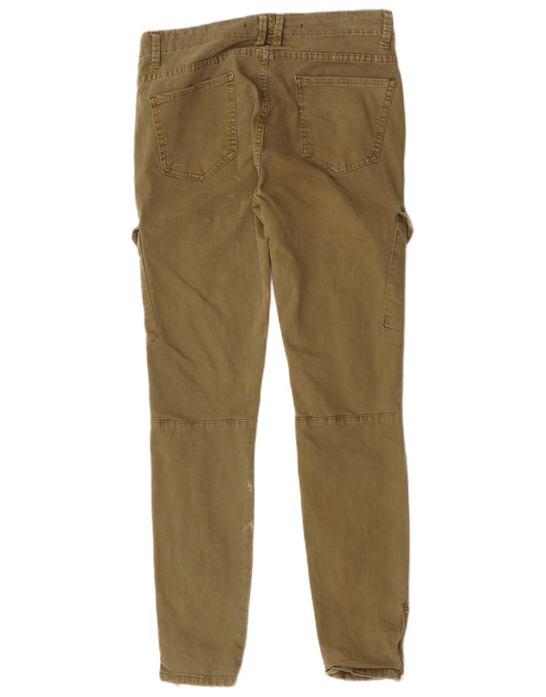 Zara Dame Slim Cargo Bukser EU 42 Large W32 L29 Khaki Bomuld