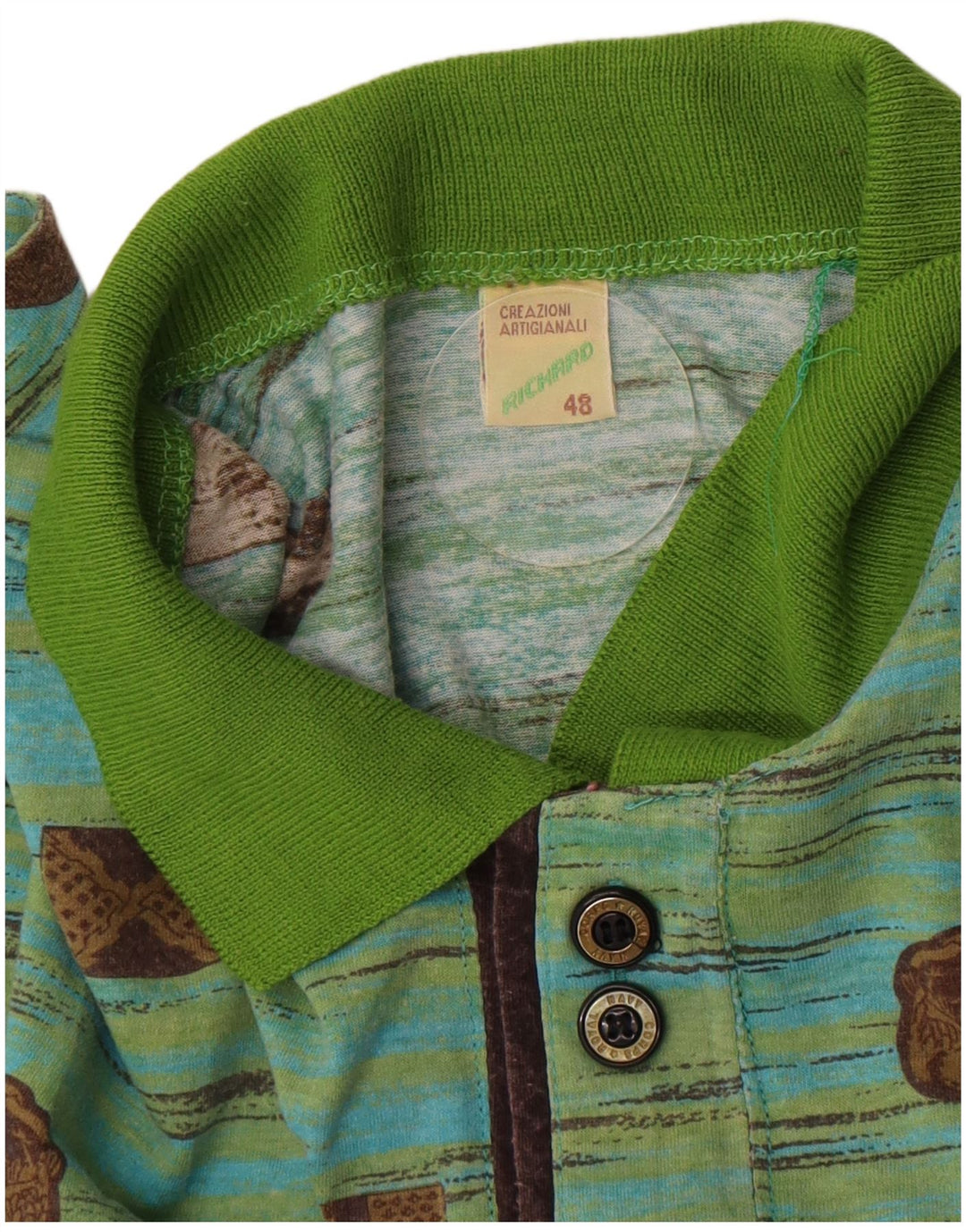 Vintage herre poloshirt IT 48 Medium Grøn geometrisk bomuld
