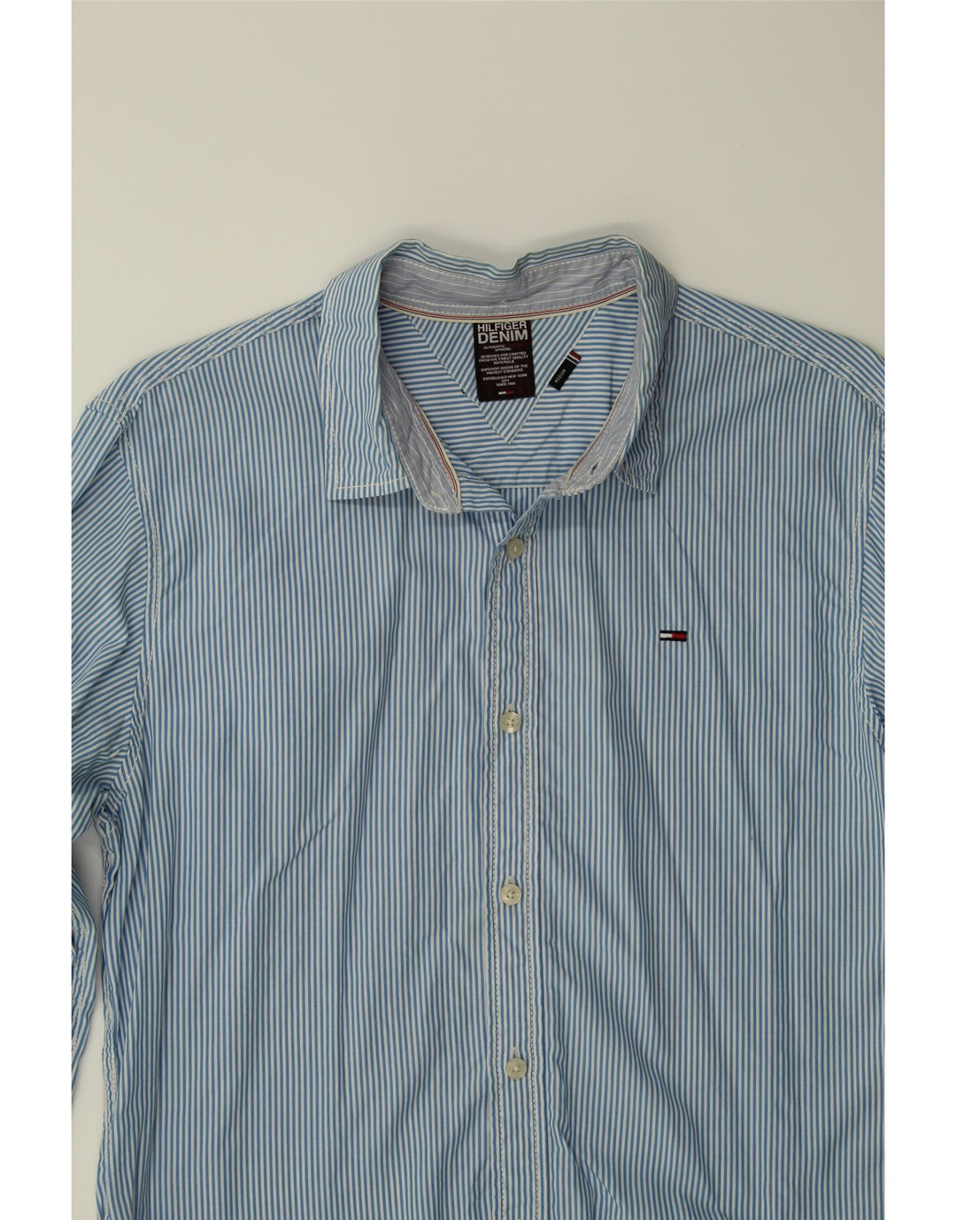 TOMMY HILFIGER Mens Shirt Medium Blue Pinstripe Cotton Vintage Tommy Hilfiger and Second-Hand Tommy Hilfiger from Messina Hembry 