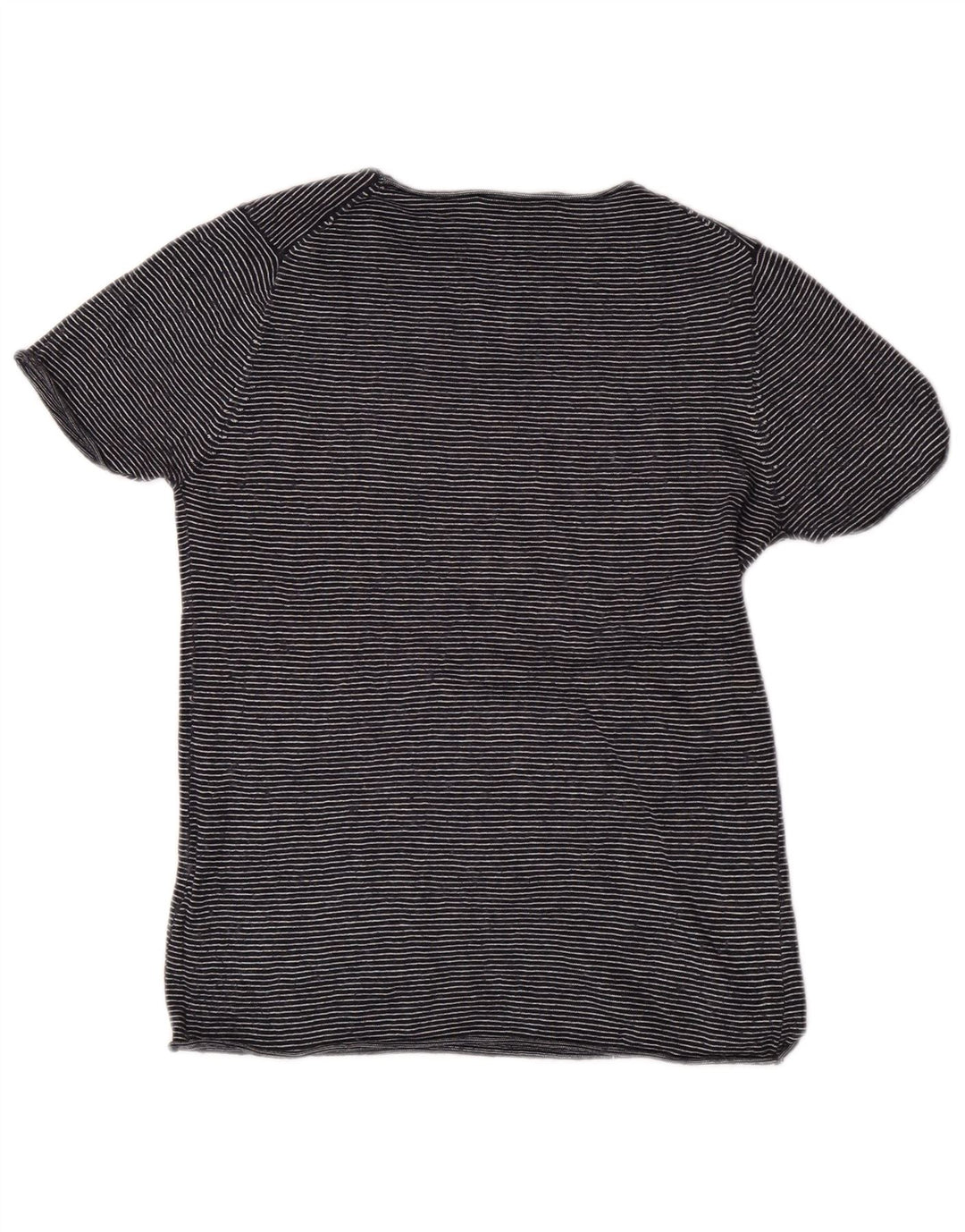 Zara Dame T-Shirt Top UK 12 Medium Navy Blue Stribet Modal