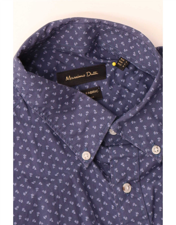 Zara Herreskjorte Large Navy Blue Floral