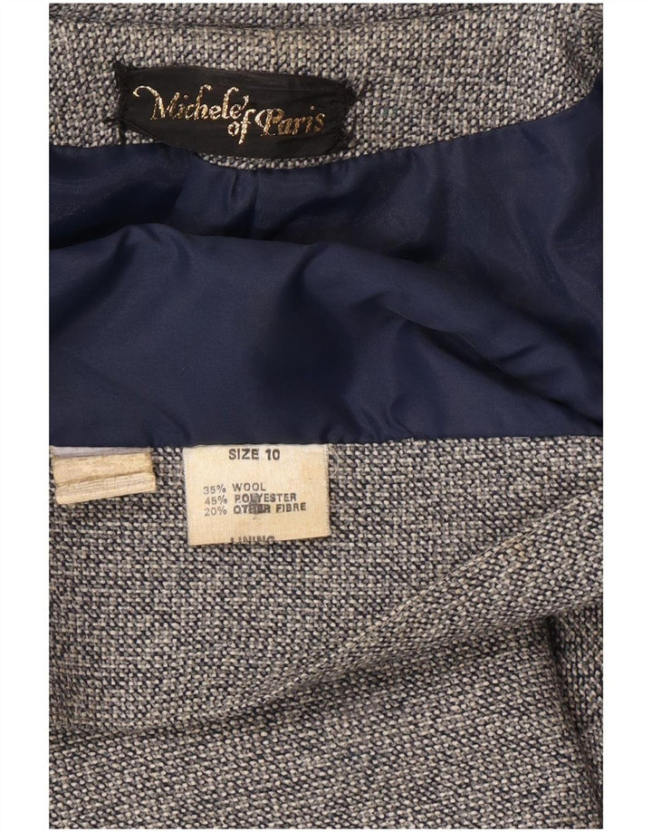 Vintage Dame Dobbeltradet Frakke UK 10 Small Grey Uld