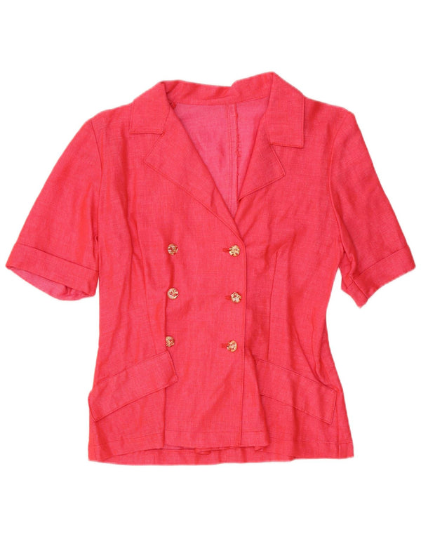 Vintage Dame Kortærmet Dobbeltradet Cardigan Top UK 10 Small Pink