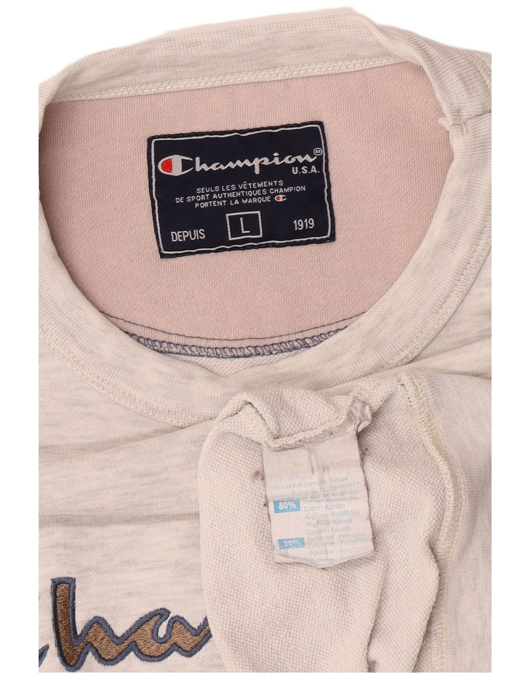 Champion Herre Grafisk Sweatshirt Jumper Large Grå Flecked Bomuld