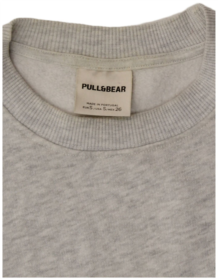 Pull & Bear Dame Grafisk Sweatshirt Jumper UK 10 Small Grey Flecked