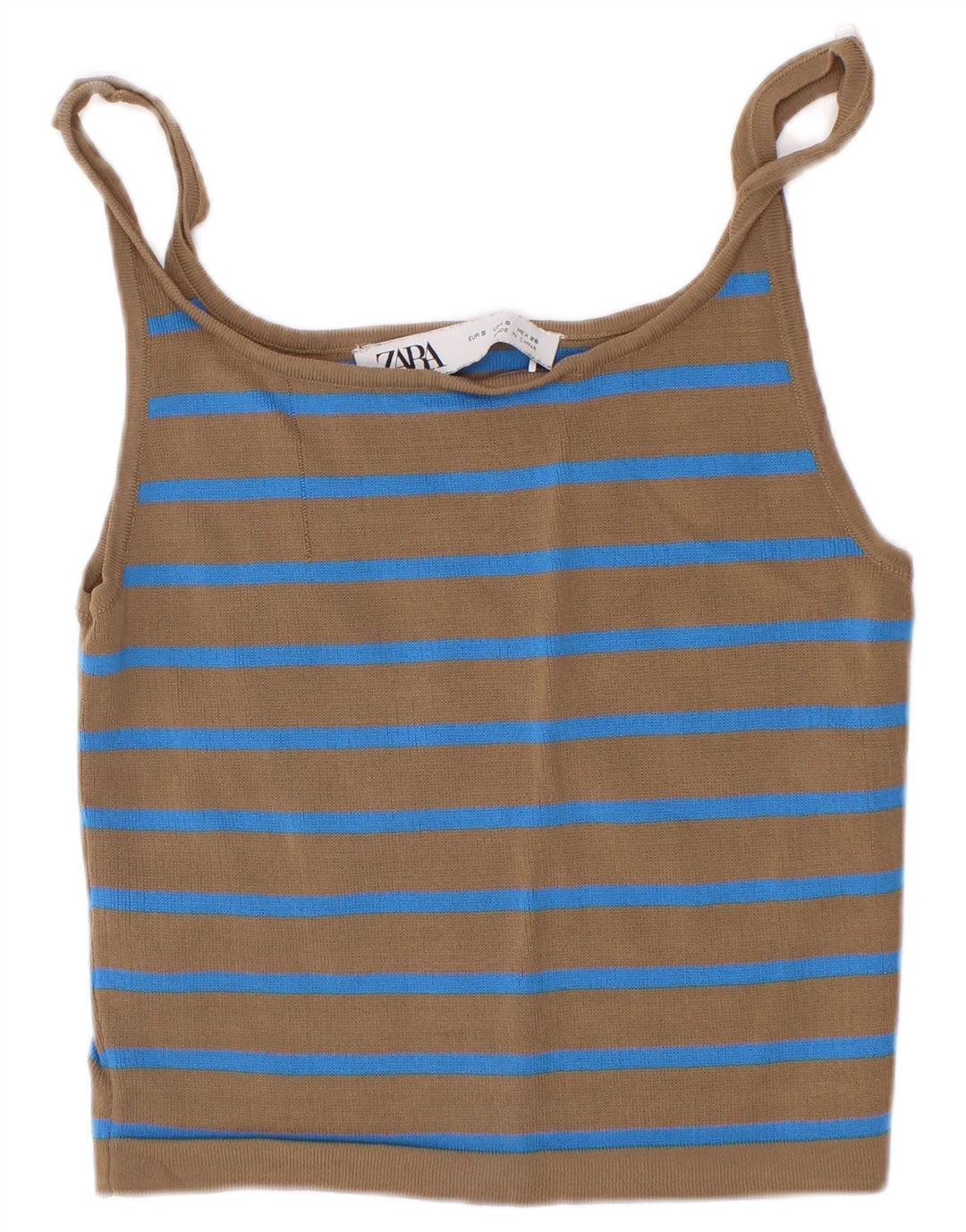 Zara Dame Crop Cami Top UK 8 Lille brun stribet viskose