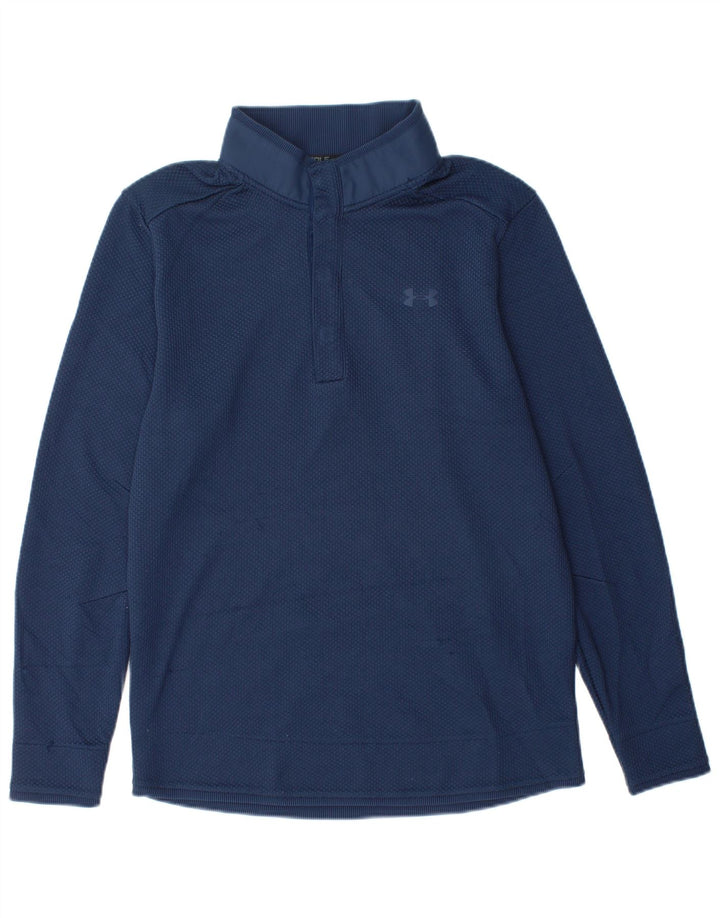 UNDER ARMOR Herre Cold Gear Button Neck Sweatshirt Jumper Medium Navy Blue