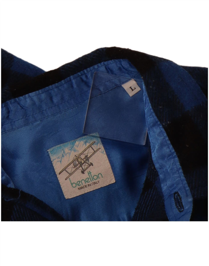BENETTON herre skovhugger flannel skjorte stor blå Gingham