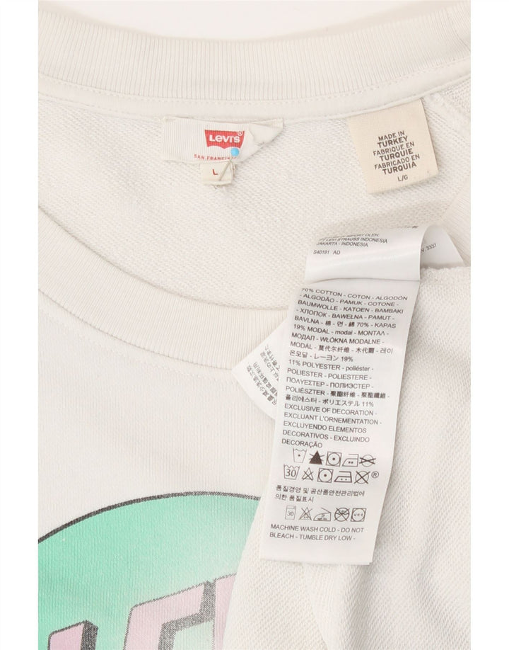 Levi's Dame grafisk sweatshirt Jumper UK 16 Stor hvid bomuld