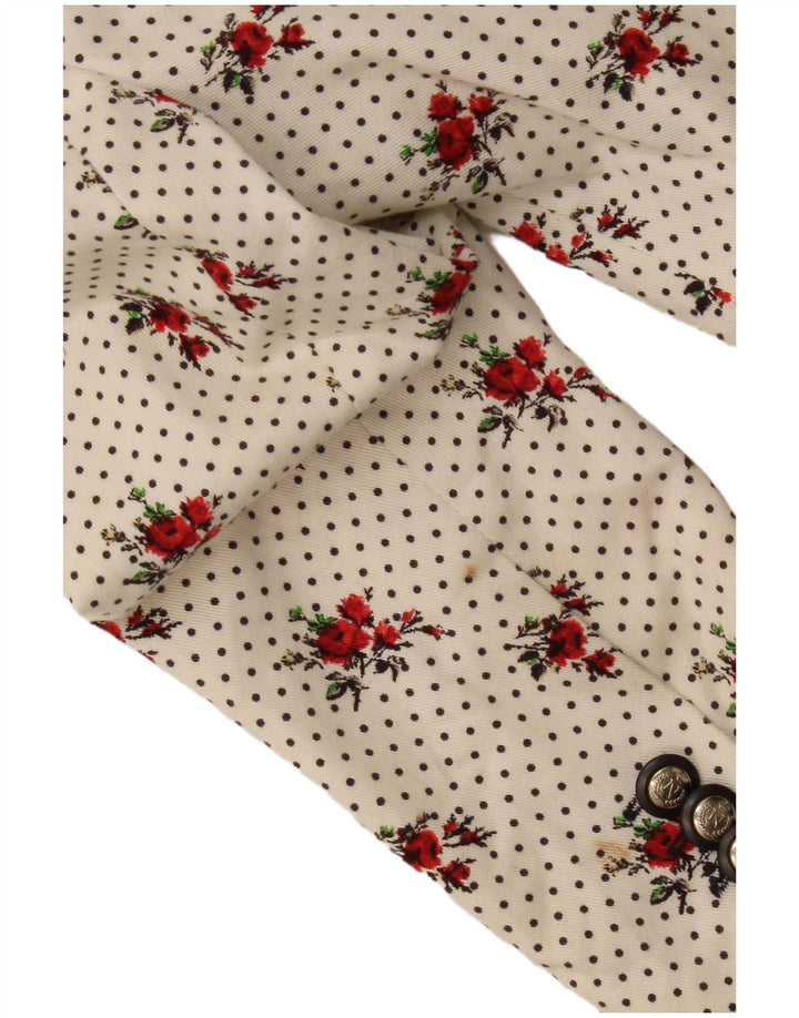 Zara Dame 1 Knap Blazer Jacket UK 12 Medium White Floral Bomuld