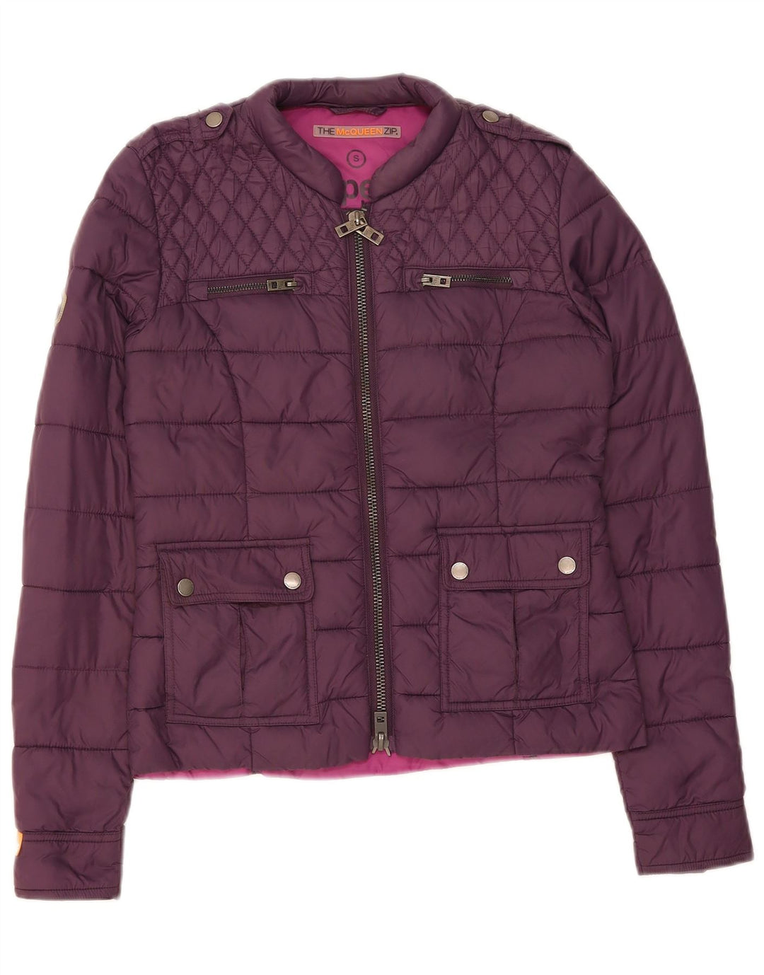 SUPERDRY Womens Military Padded Jacket UK 10 Small Purple Nylon