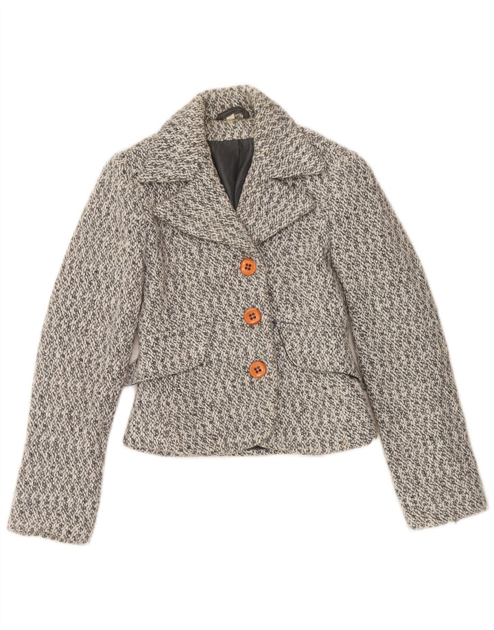 VINTAGE Womens 3 Button Blazer Jacket UK 8 Small  Grey Flecked Wool