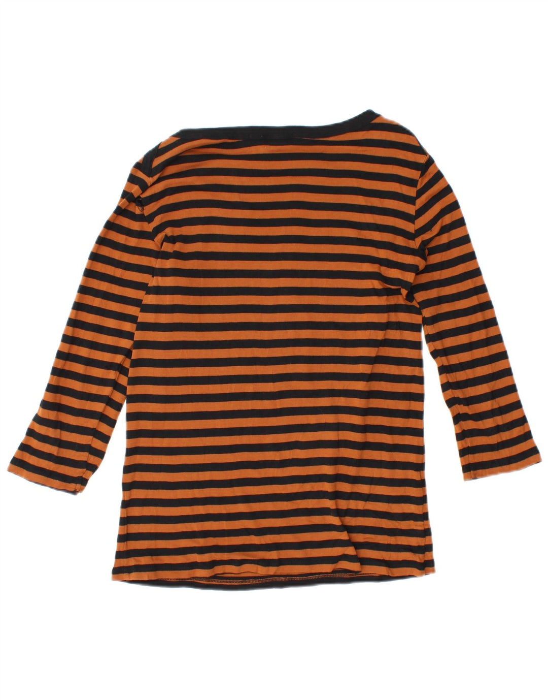BENETTON Dame Top 3/4 ærmer UK 12 Medium Orange Stribet