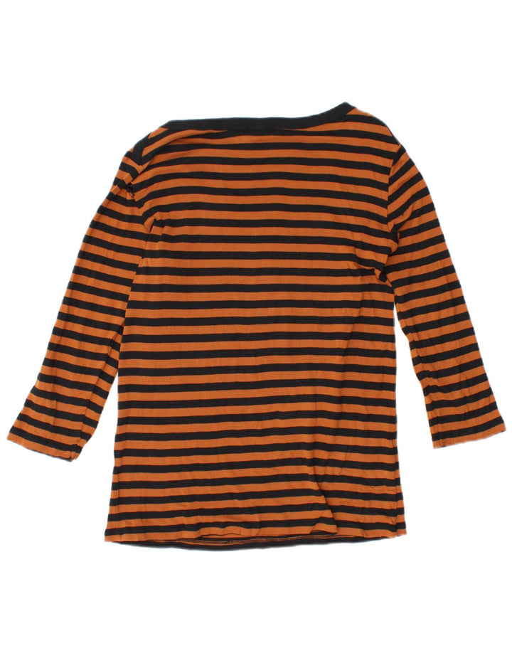 BENETTON Dame Top 3/4 ærmer UK 12 Medium Orange Stribet