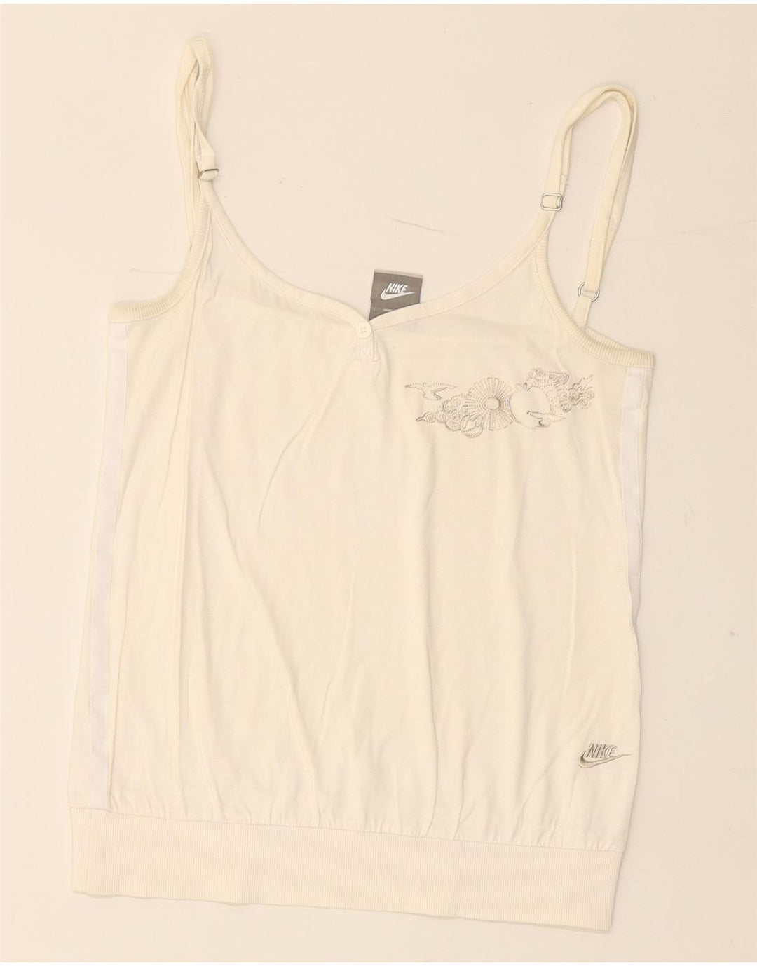 NIKE Womens Crop Graphic Cami Top UK 10/12 Medium Off White