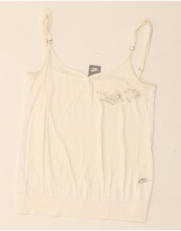 NIKE Womens Crop Graphic Cami Top UK 10/12 Medium Off White
