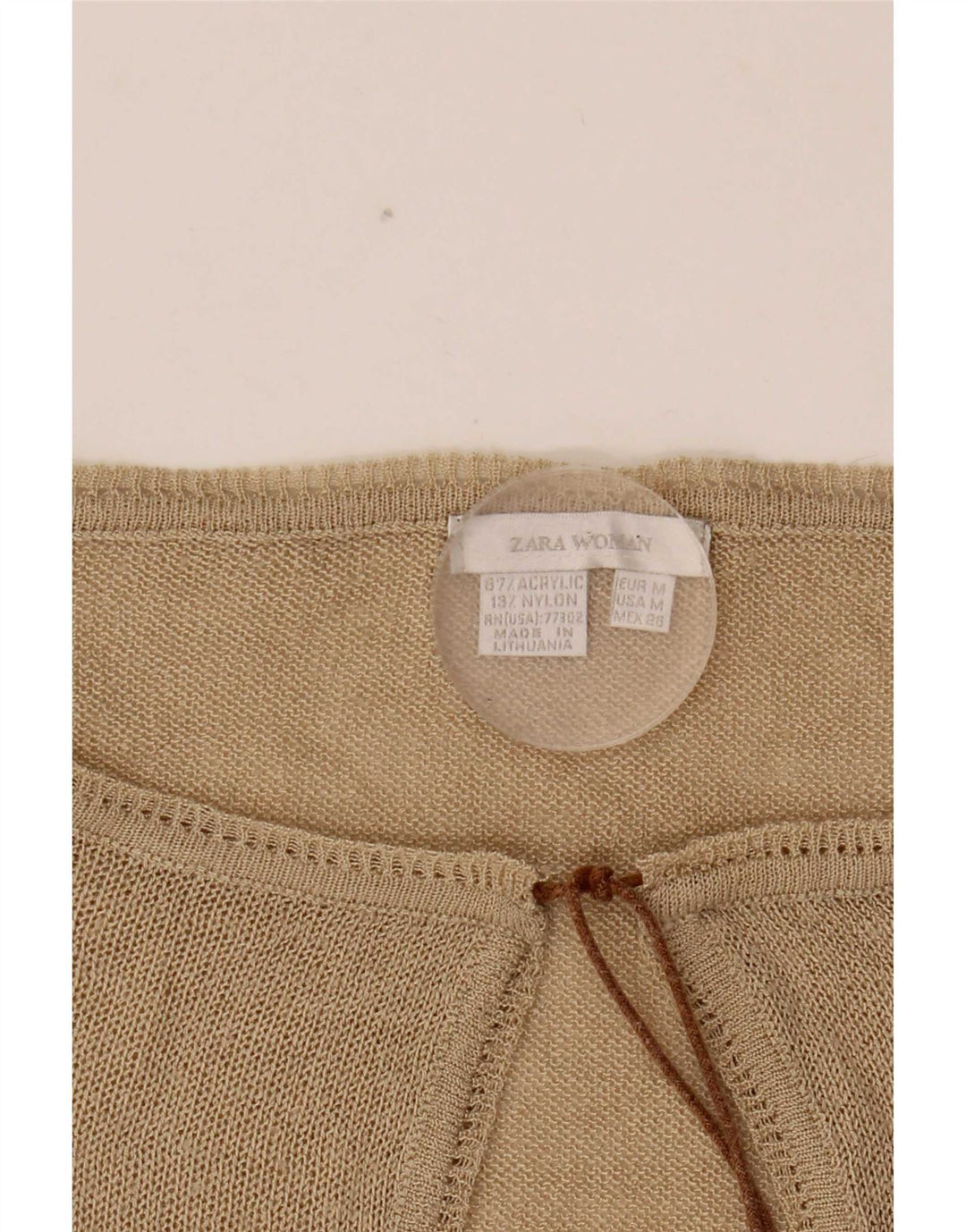 Zara Dame Top Langærmet UK 14 Medium Beige Akryl