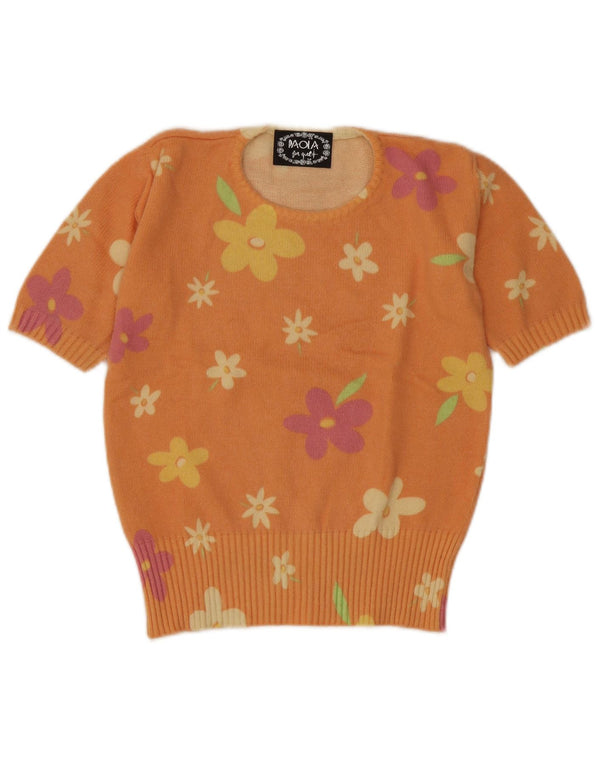 Paola piger kortærmet rund hals sweater 11-12 år orange blomster