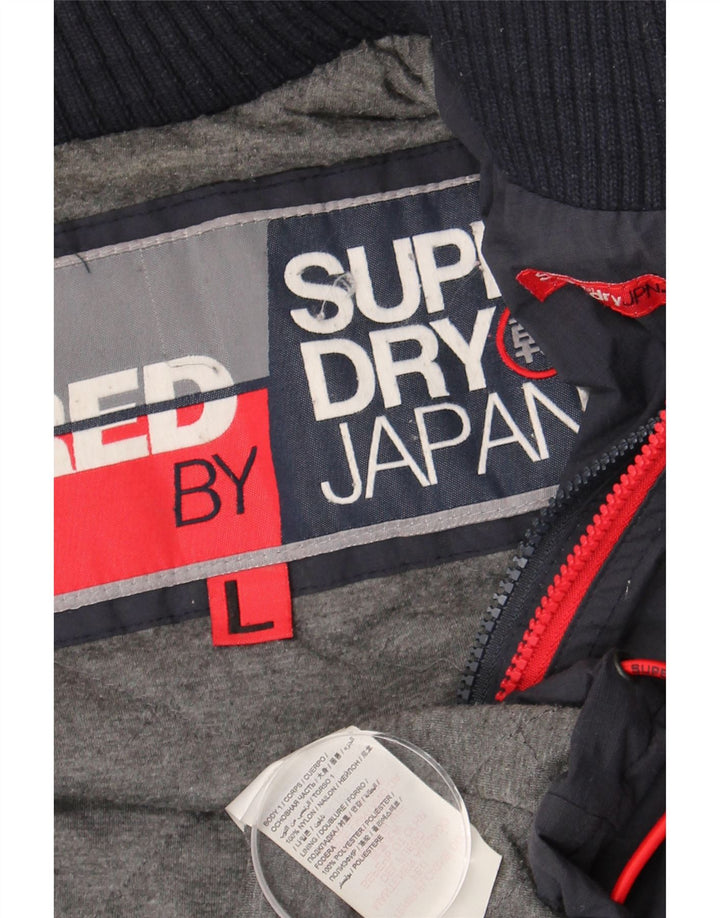 Superdry vindjakkejakke med hætte til kvinder UK 16 Stor marineblå nylon