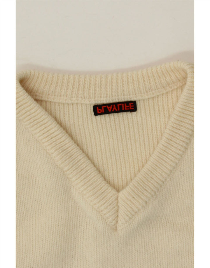 PLAYLIFE Womens V-Neck Jumper Sweater UK 14 Medium Off White Vintage Playlife and Second-Hand Playlife from Messina Hembry 