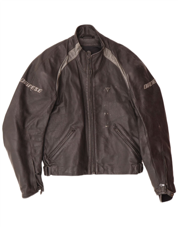 DAINESE Herre grafisk racerjakke str. 54 Large Black Colourblock Læder