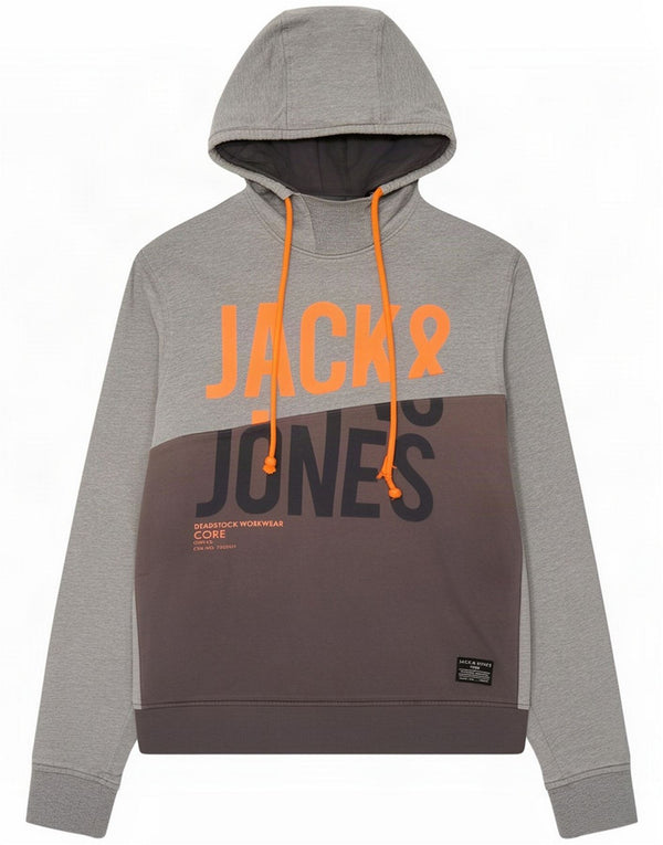 Jack & Jones Mens Graphic Hoodie Jumper Small Grey Colourblock Cotton