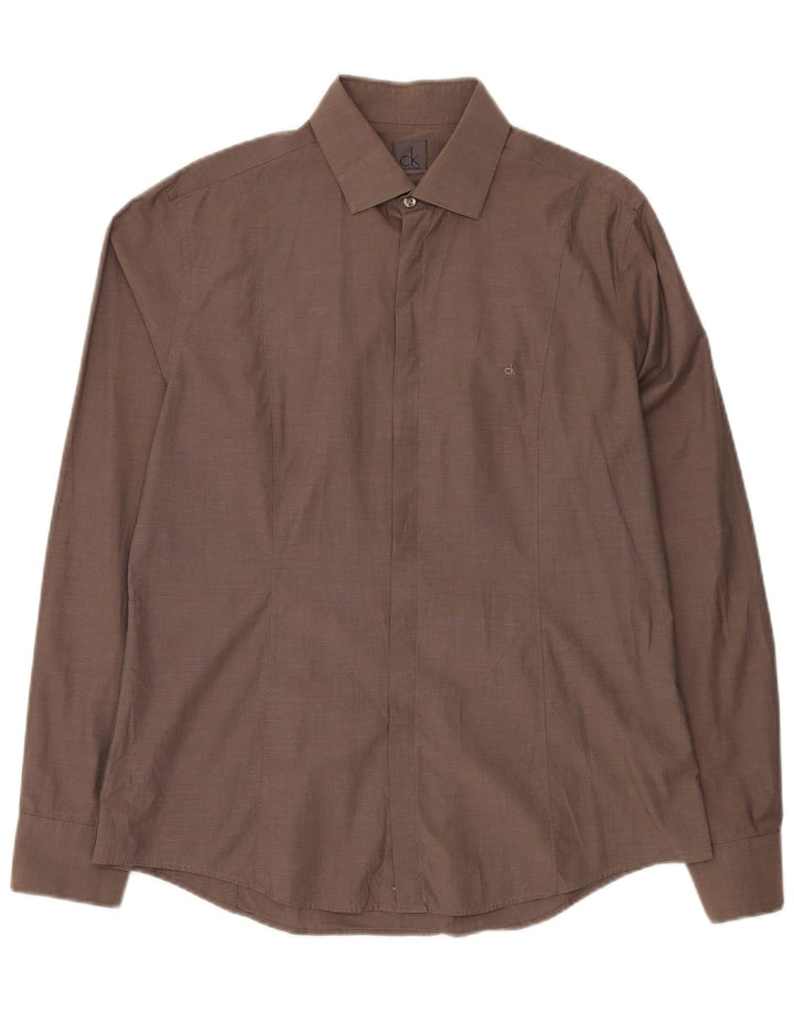 Calvin Klein Herre Slim Fit Skjorte Størrelse 42 16 1/2 Stor Brun Bomuld