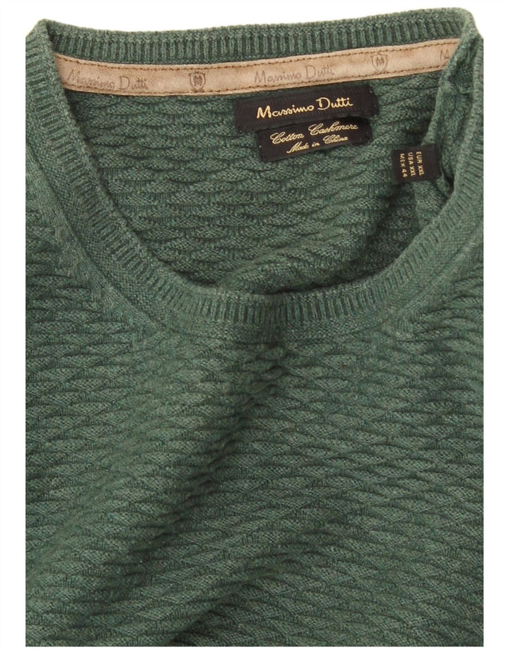 MASSIMO DUTTI Herre sweater med rund hals 2XL Grøn Bomuld