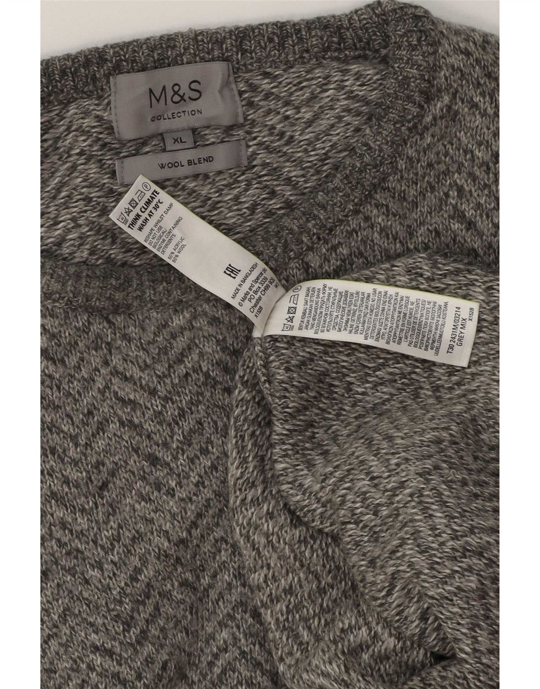 Marks & Spencer Herre sweater med rund hals XL Grå sildebensuld