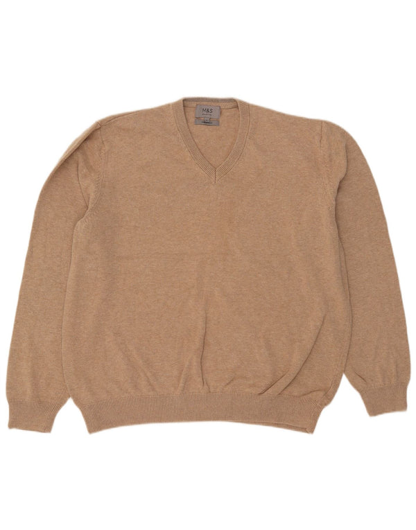 Marks & Spencer Dame V-hals sweater UK 16 Stor Beige Bomuld