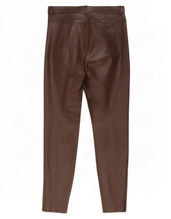 Zara Dame Slim Faux Læder Bukser Large W30 L29 Brun Polyethylen