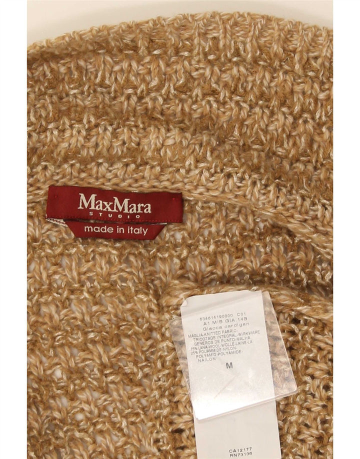 Max Mara Dame Open Cardigan Sweater UK 14 Medium Brun Uld