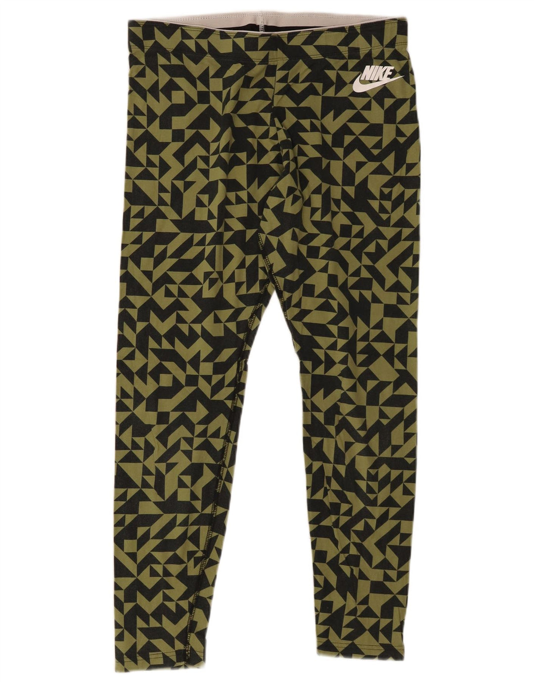 NIKE Dame Leggings UK 14 Stor Khaki Geometrisk Bomuld
