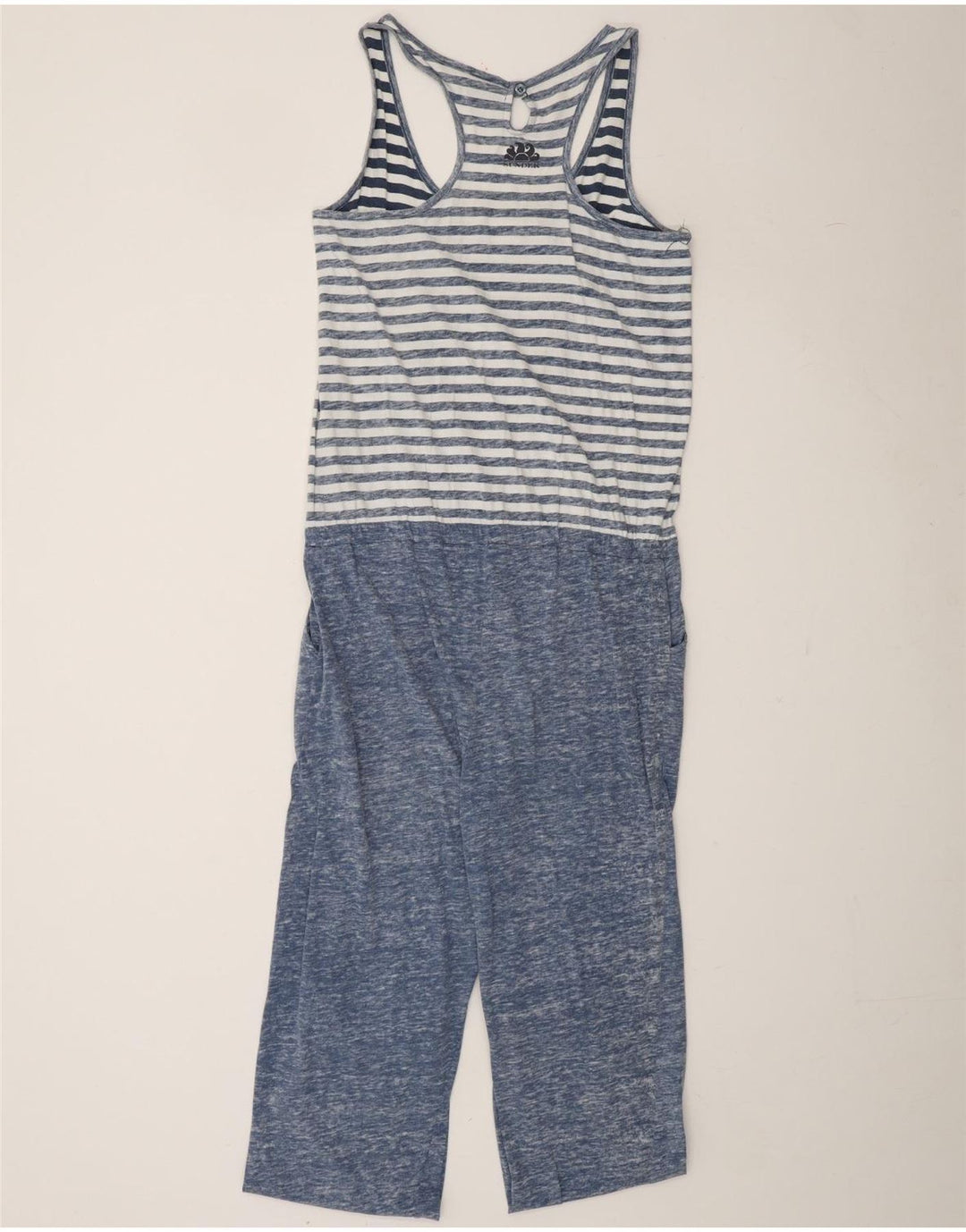 SUNDEK Womens Sleeveless Jumpsuit UK 12 Medium  Blue Striped Cotton