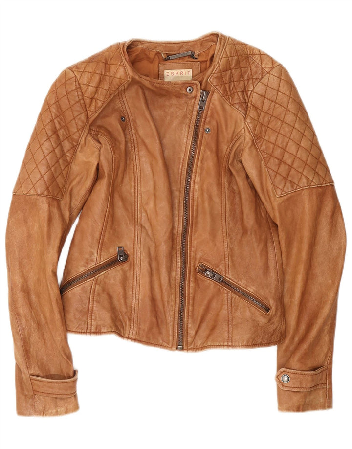Esprit Dame Læderjakke UK 10 Lille Brun Læder