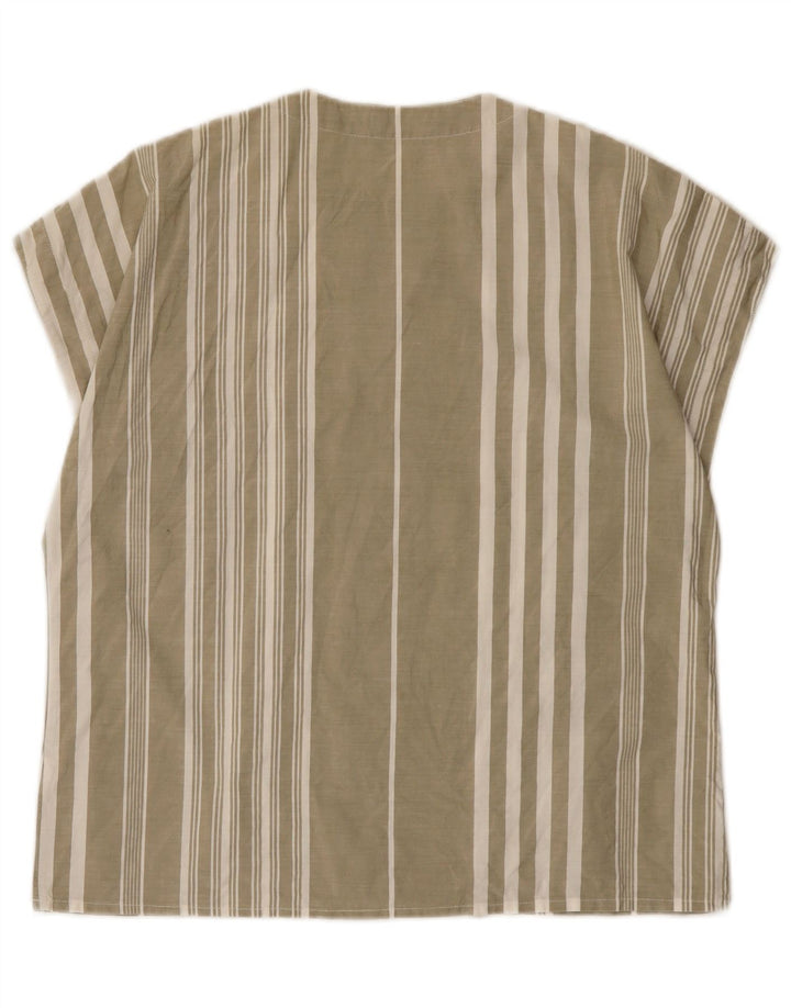 Vintage damebluse top EU 40 Medium Khaki stribet bomuld