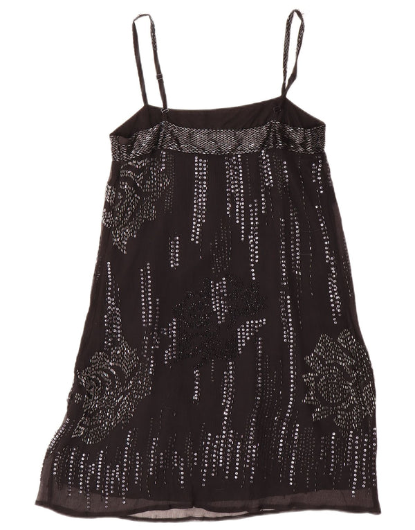 Warehouse Kvinde Aften Slip Dress UK 10 Small Black Floral Silke