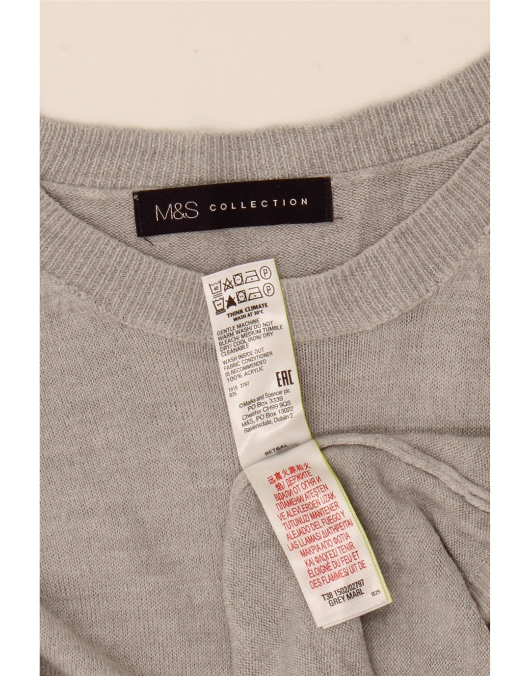 Marks & Spencer Dame Boat Neck Jumper Sweater UK 12 Medium Grå Akryl