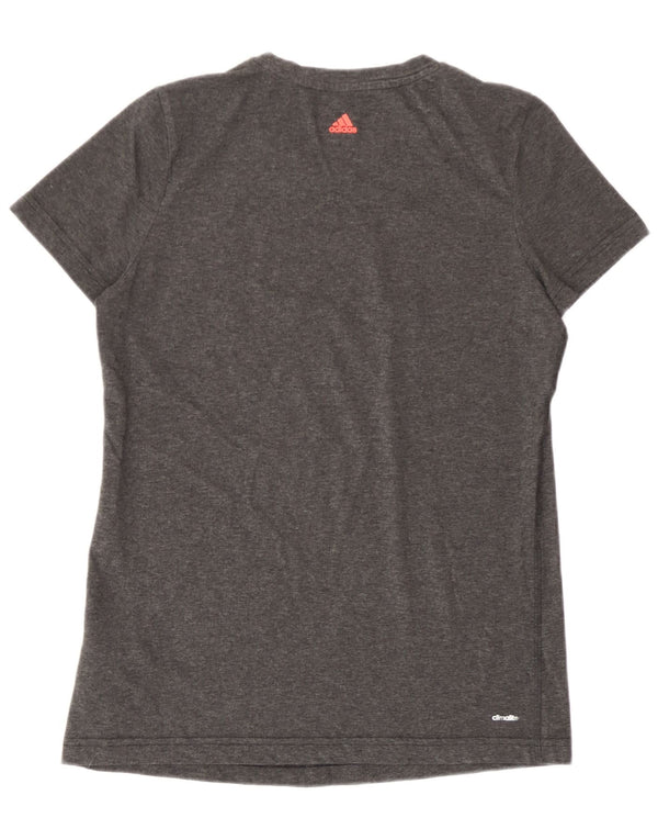 Adidas Dame Climalite grafisk T-shirt top UK 16/18 stor grå bomuld