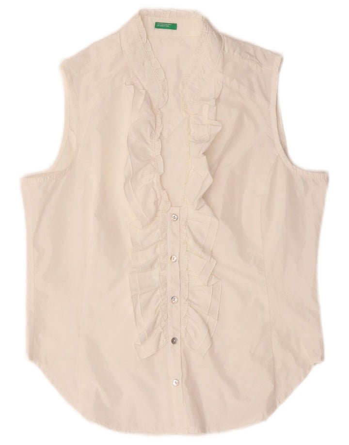 Benetton Womens Flæse foran ærmeløs skjortebluse UK 14 Medium White