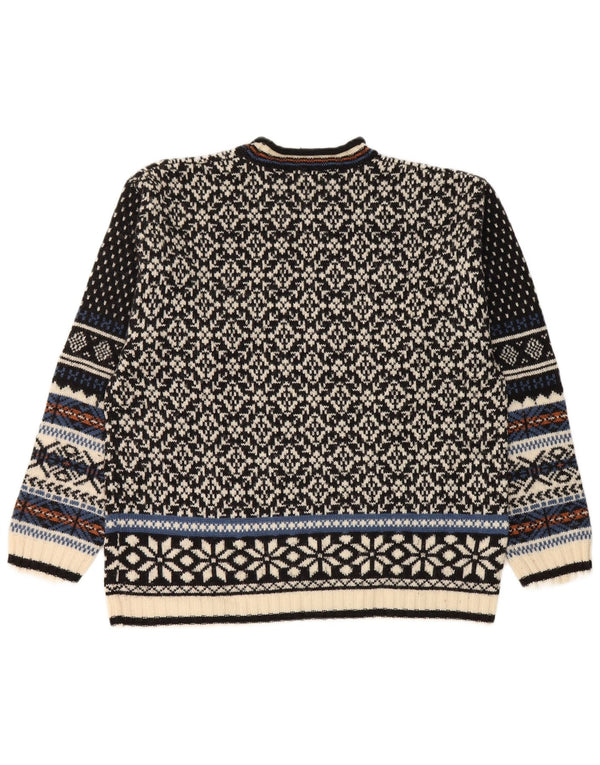 Lerros Herre Crew Neck sweater Medium Black Fair Isle Wool
