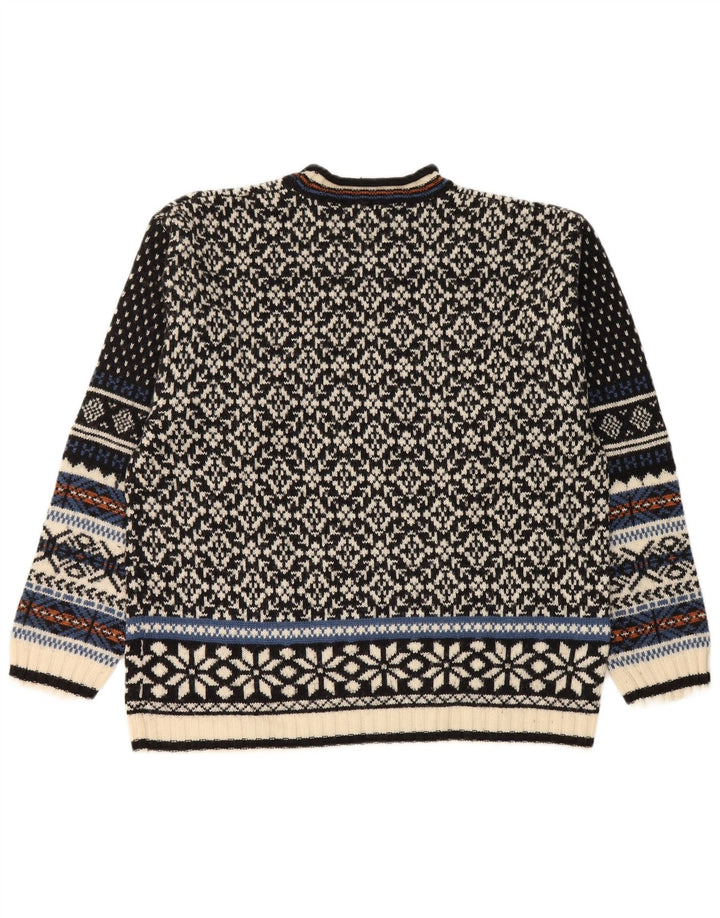 Lerros Herre Crew Neck sweater Medium Black Fair Isle Wool