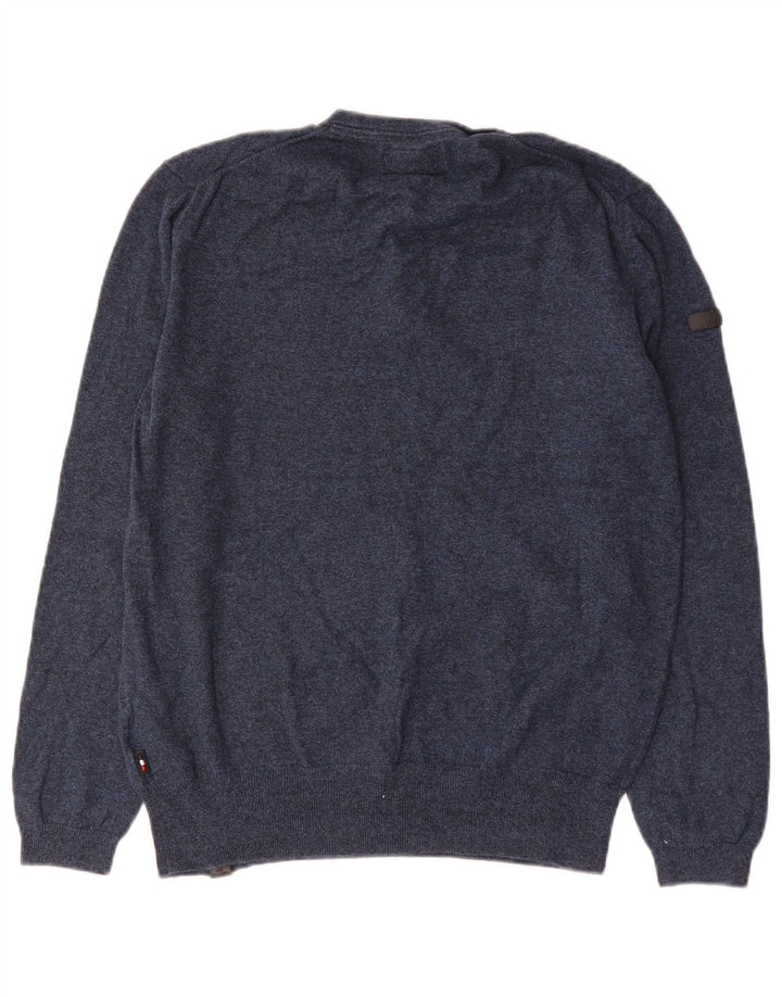 Superdry Herre Button Neck Sweater XL Blue Cotton