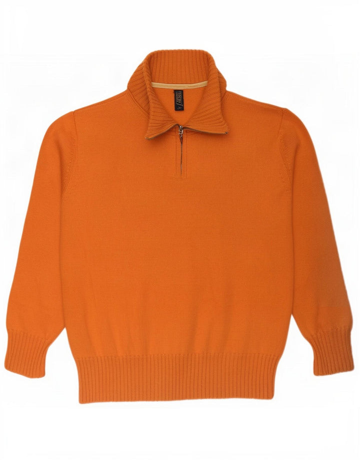 Jeckerson Herre Grafisk Zip Neck Jumper Sweater Medium Orange Uld