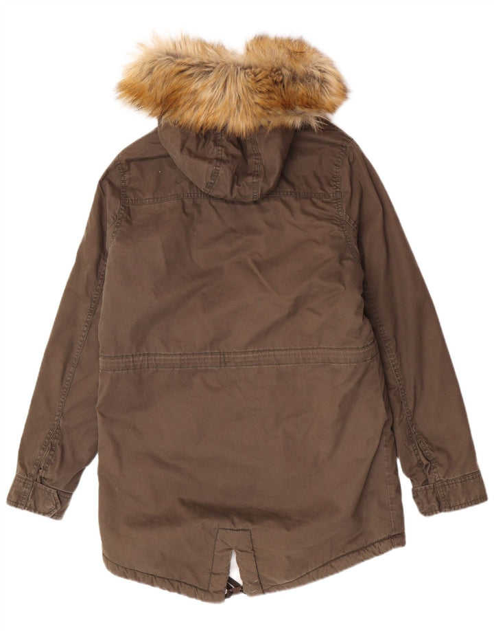 Superdry Sherpa Parkajakke med hætte i overstørrelse til kvinder UK 10 Small Khaki