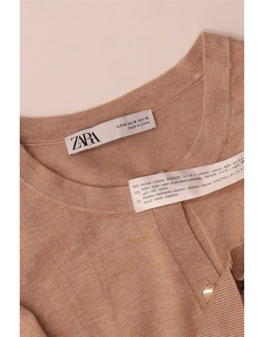 Zara Dame Cardigan Sweater UK 12 Medium Beige Viscose