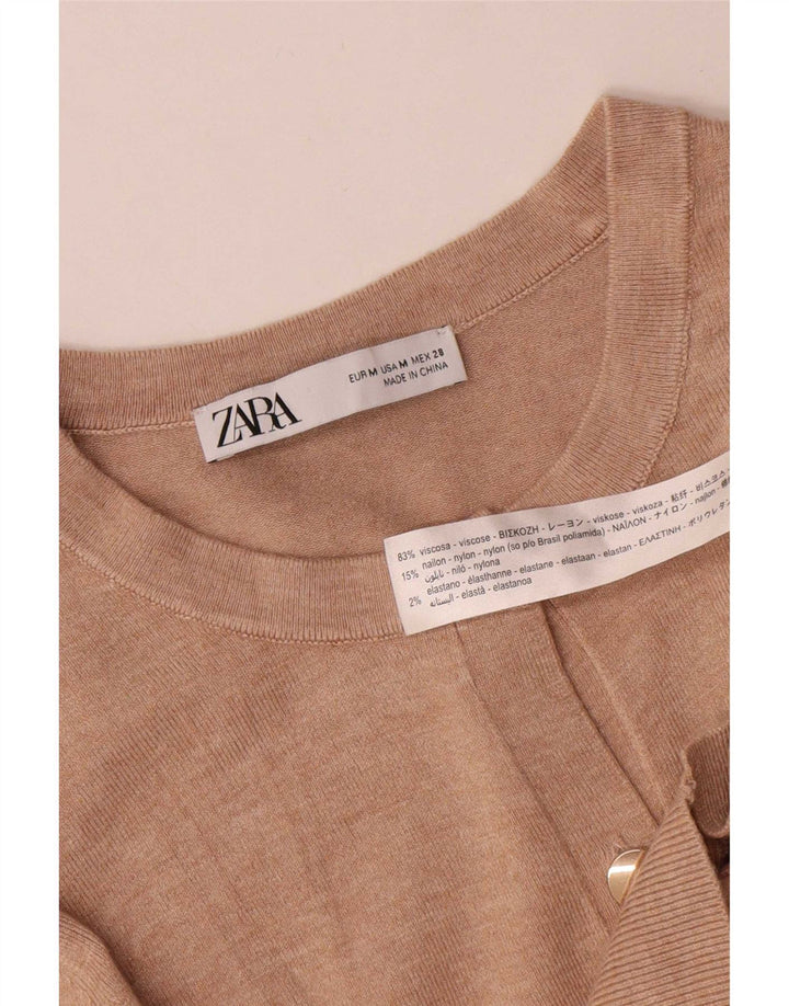 Zara Dame Cardigan Sweater UK 12 Medium Beige Viscose