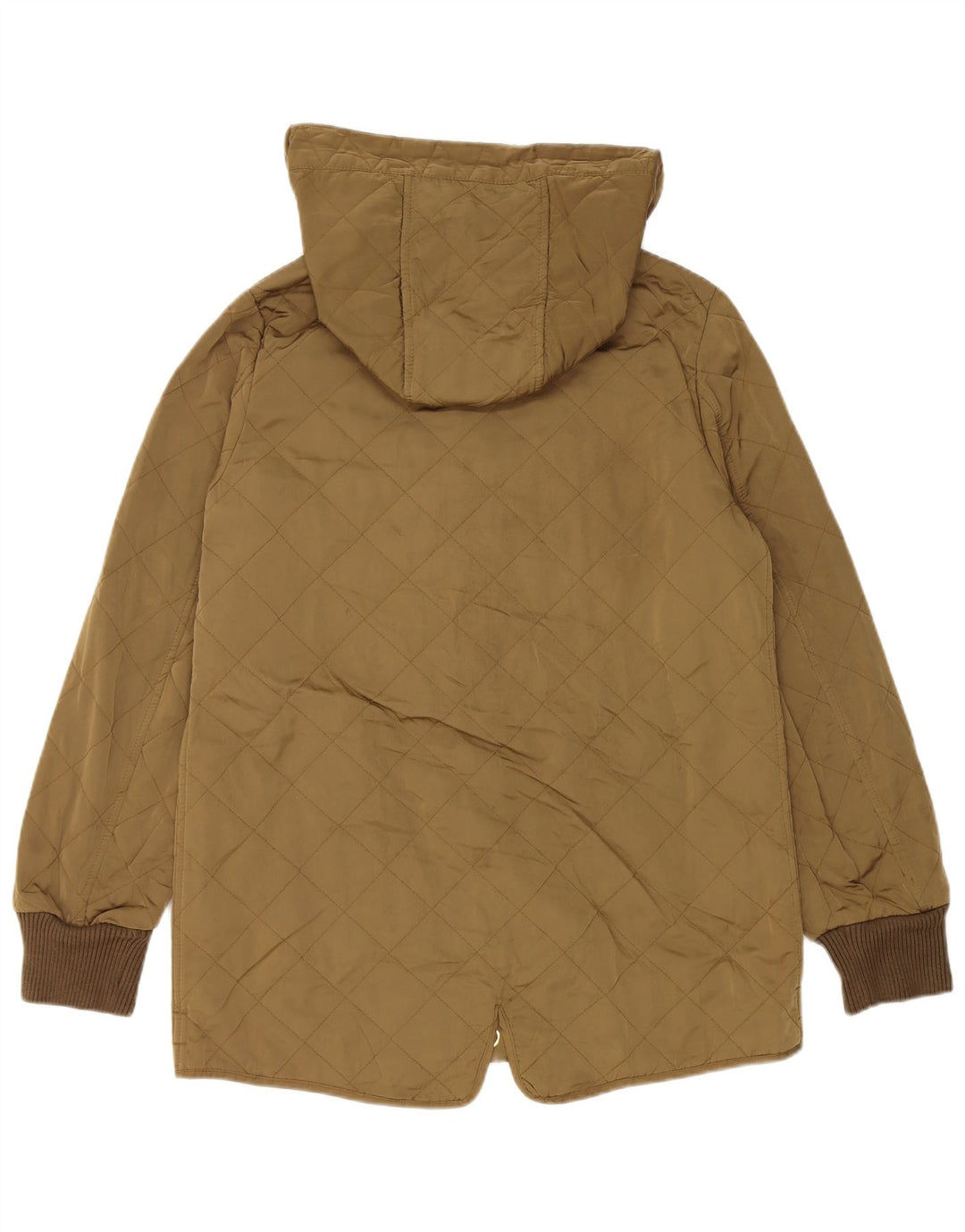 ZARA Quiltet jakke med hætte til kvinder UK 14 Medium Khaki Polyester