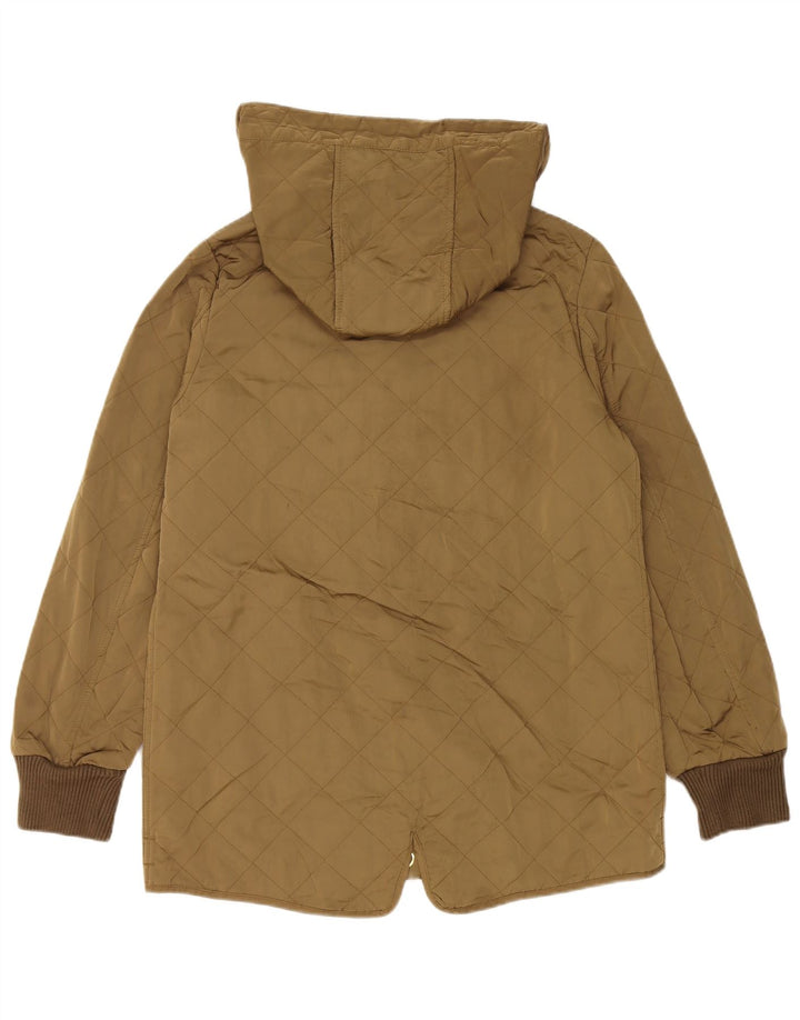 ZARA Quiltet jakke med hætte til kvinder UK 14 Medium Khaki Polyester